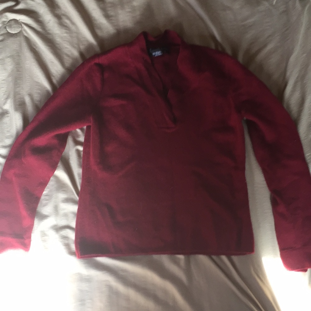 Dark red Long sleeve V-neck sweater
